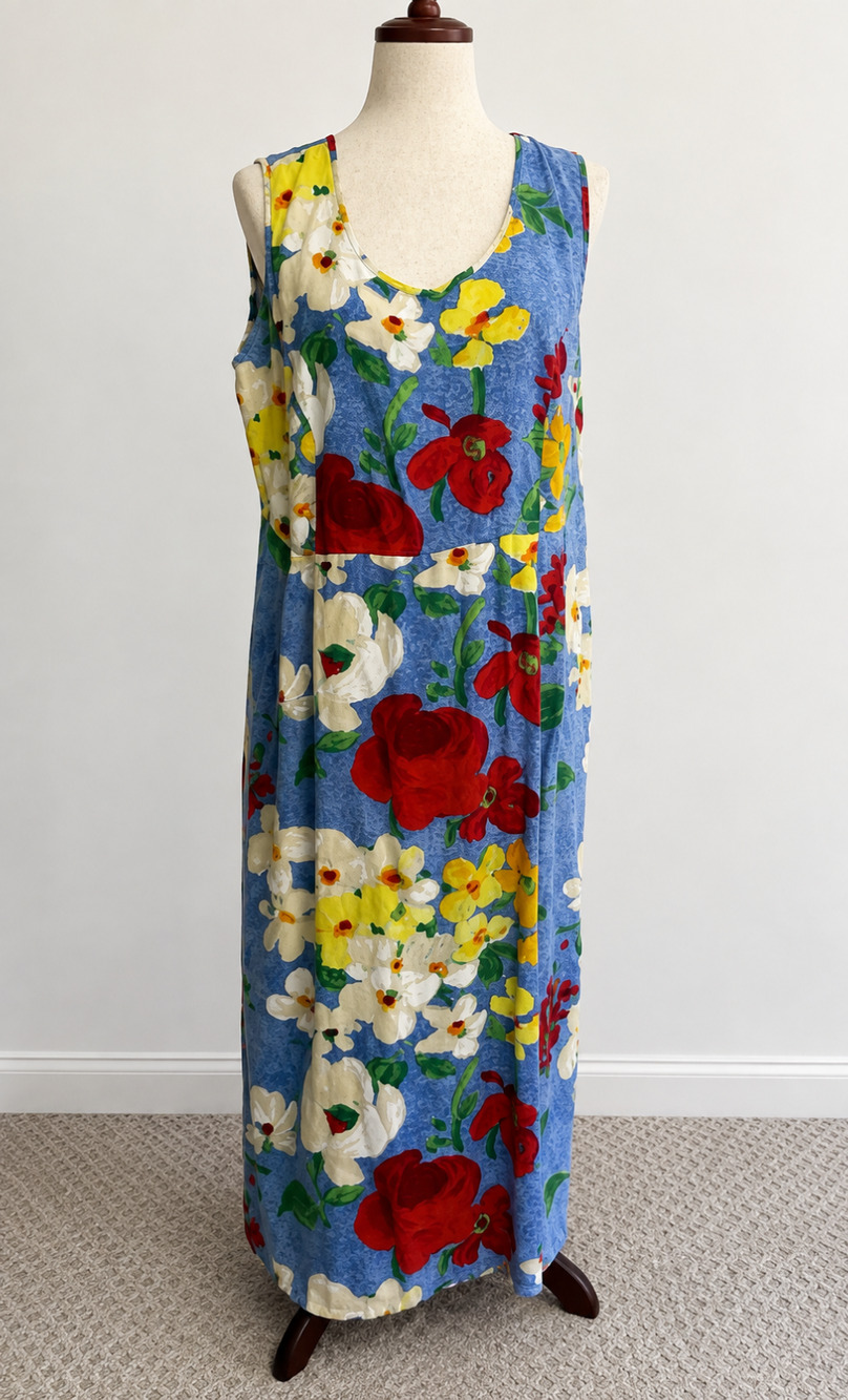 Jams World Women’s ‘Delight’ Floral Hawaiian Maxi Tank Dress Pockets XL